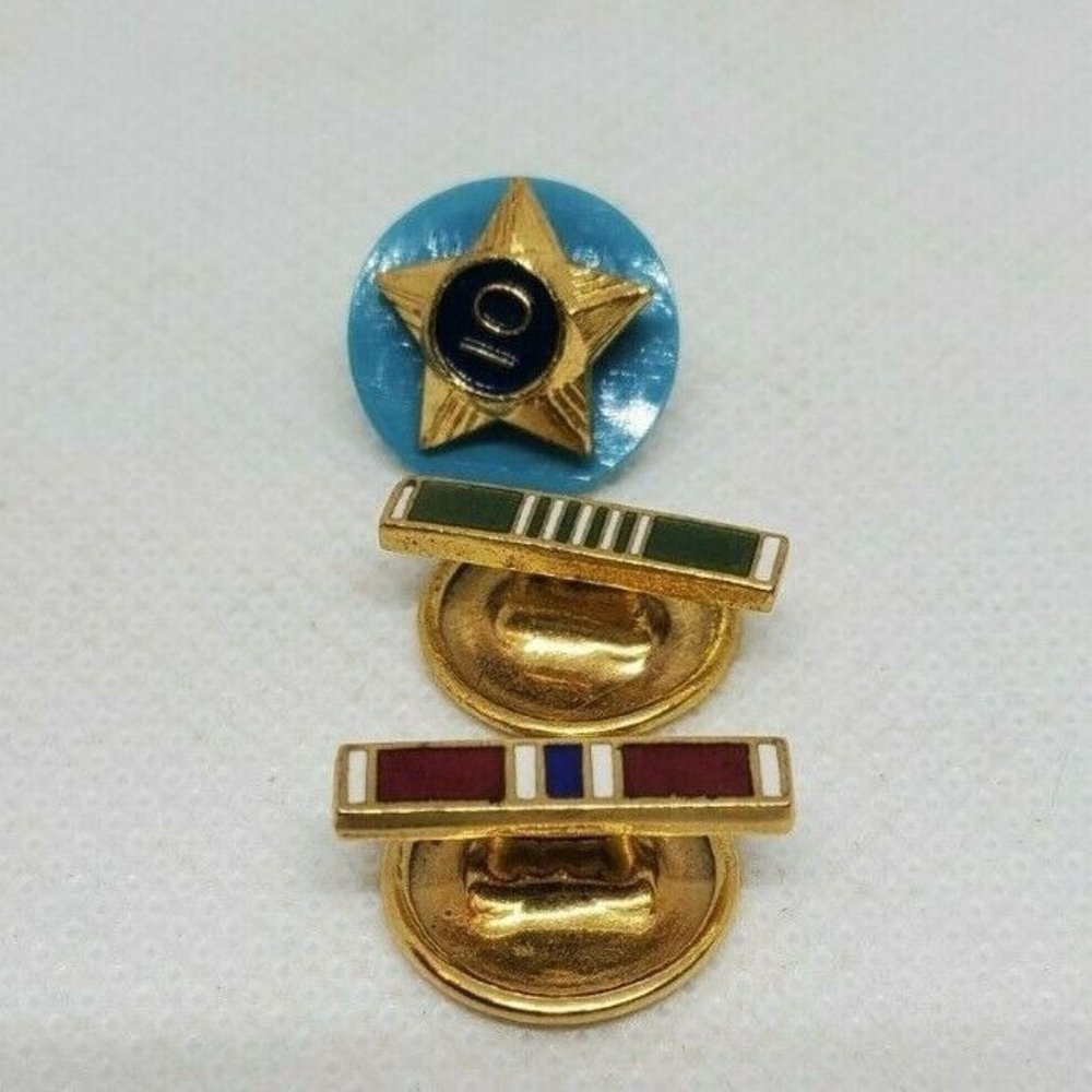 3 #10, 5 Stripe & 2 Stripe Green Red Bar Star Military Lapel Pin Hat Brooch